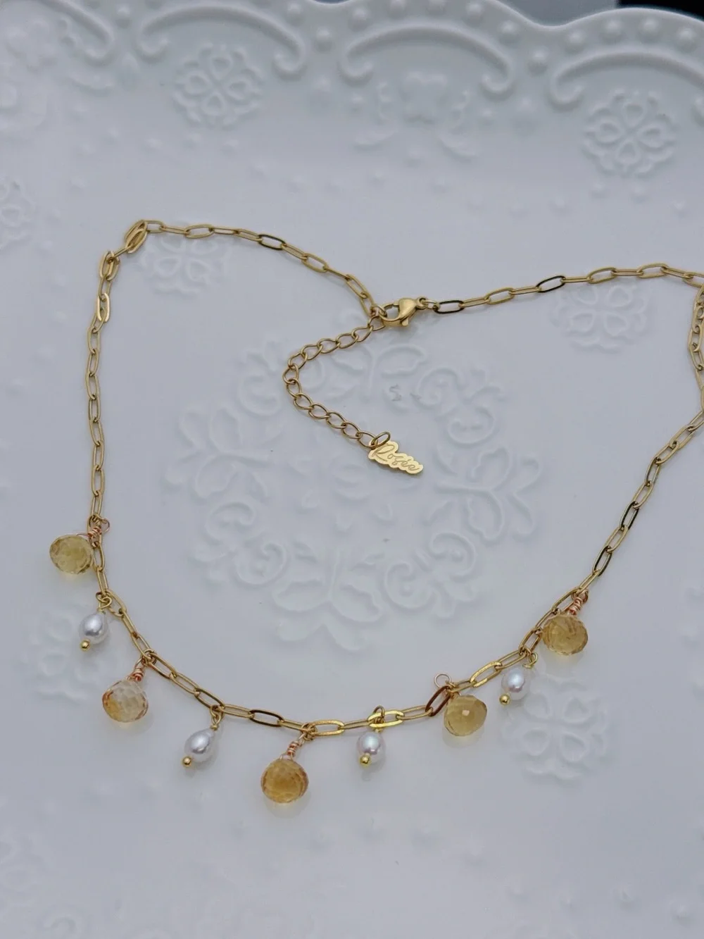 26X521 Handmade Freshwater Pearl High Quality Citrine Stainless Steel Necklace